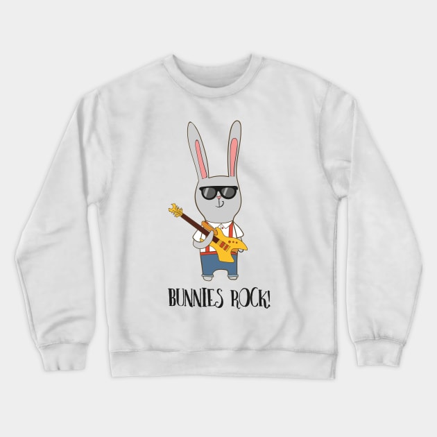 Bunnies Rock! Cute Funny Rabbit Crewneck Sweatshirt by Dreamy Panda Designs